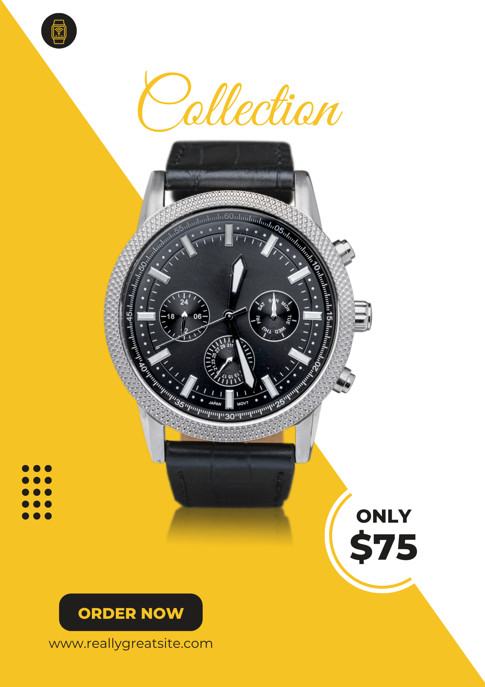 Black Yellow Modern Minimalist Watch Promo Poster